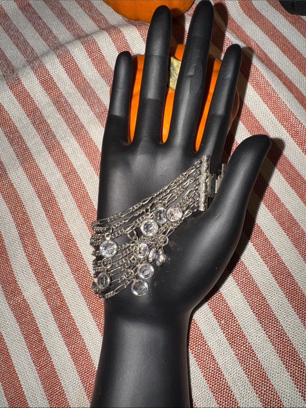 Vintage Signed Sorrelli Antique Silver Crystal Multi-Strand Chain Bracelet